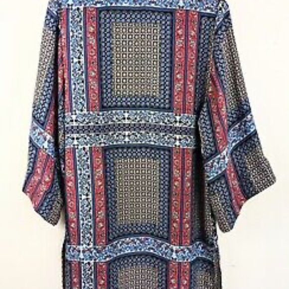 Tahari Blue Red Boho Kimono Wrap Duster Small Medium - Picture 6 of 6